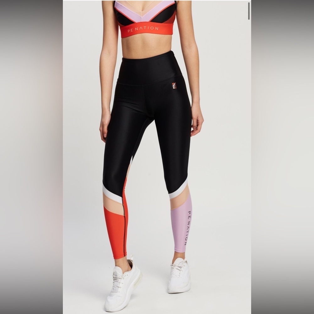 P.E Nation Black Fast Break Leggings Pants with Colour Blocking